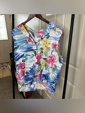 Tommy Bahama Floral Tropical Sleeveless Top - Blue, Pink, Yellow 🛞